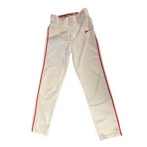 Nike Baseball Softball Pants Uniform White and Red Dri-fit Pockets Men's L